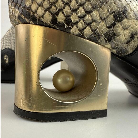 Coliac Calvin Black White Leather Snakeskin Pointed Toe Ankle Boots Sz 37 US 6.5 - Picture 8 of 9